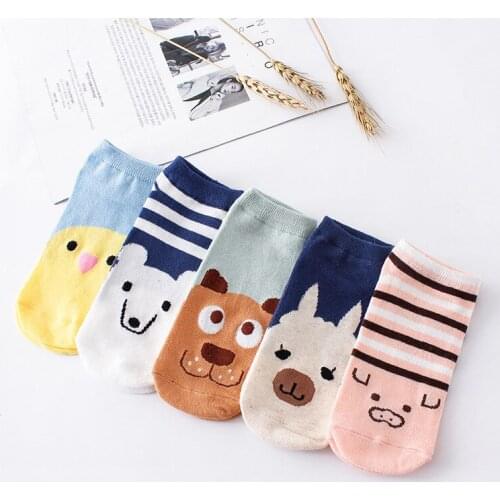 Womens Cotton Summer Socks Cute Cartoon Animal Solid Stripes Patterns 5 Colors Sweet Lovely Spring Autumn Quality Sock Slippers
