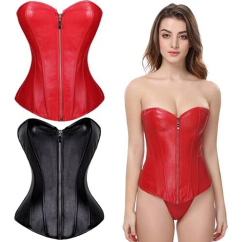 Punk Style Push Up WomenS Plus Size Slimming Body Shapewear Gothic Faux Leather Corset Bustier With Zip XS-6XL