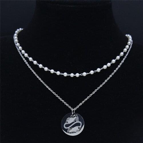 12 Constellations Stainless Steel Pearl Astrology Pisces Charm Necklace Women Silver Color Jewelry collar de perlas N9209S04