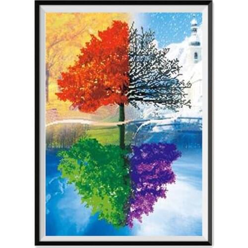 5D diamante redondo pintura cuatro estaciones árbol diamante bordado punto de cruz mosaico decoración del hogar