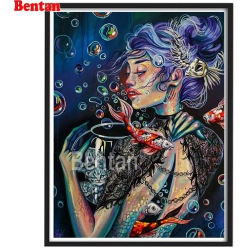 5D DIY diamond painting Abstract woman and goldfish diamond embroidery cross stitch rhinestone wall sticker decor home Art