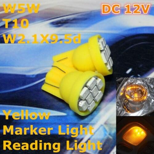 12V LED Yellow Color Car Bulb Lamp T10(8*1206 SMD Lamp)W5W W2.1X9.5d for Front Top Reading Signal Parking Light
