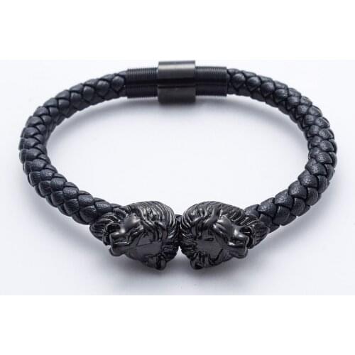 BC Steel/gold/black/rose Lion Head Cool Bangle Men and women Braided Leather Lion Head Bracelets Wholesale Bracelet hot selling