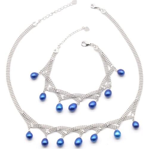 2021 New Handmade 7-Rice Pearls Bracelet Trendy 7-8MM AAAA Blue Freshwater Oval Pearl Jewelry 33 Colors PB006