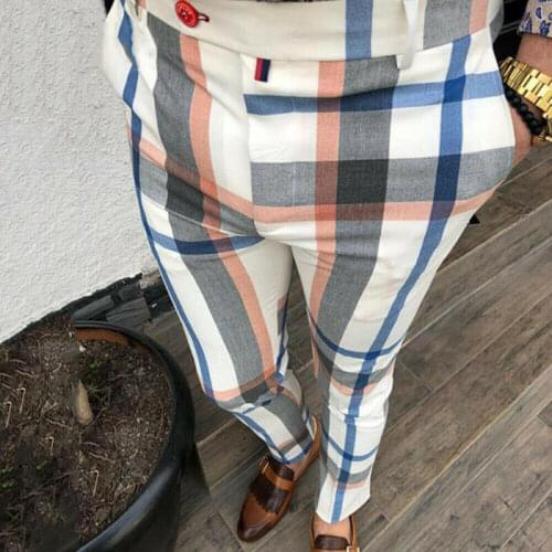 Fashion Casual Colorful Check trouser For Mens England Style Sport Gym Pants Slim Fit Running Joggers Long Trousers Sweatpants