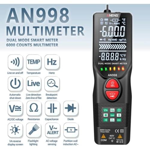 Digital Multimeter Automatic 6000 Counts Multimeter Eletric Auto Ranging AC/DC Voltmeter Temp Ohm Hz Tester Meter Multimetro