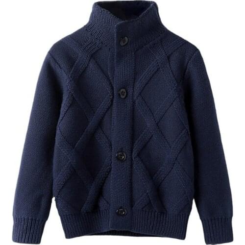 Childrens sweater coat boys' high neck cotton knitting single breasted cardigan