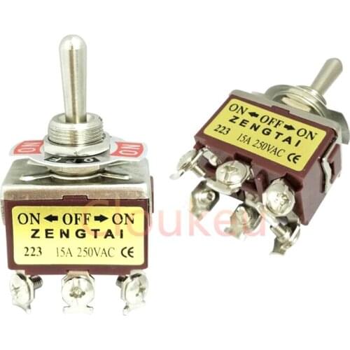 E-TEN223 12MM Brown Reset 6Pin/3File (ON)-OFF-(ON) Rocker switch Toggle Switch 15A250V