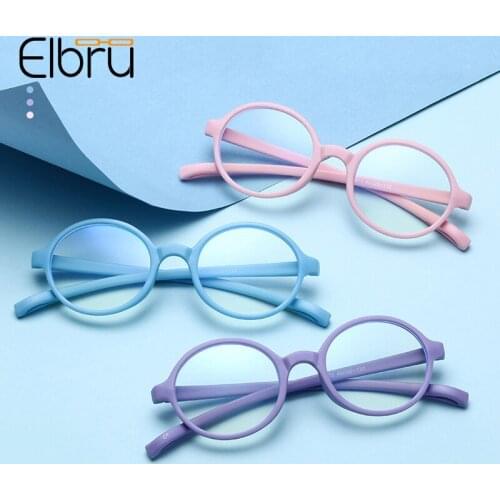 Elbru Children Silicone Anti Blue Light Glasses Baby Fashion Oval Computer Goggles Boys Girls Ultralight Flat Lens Spectacles