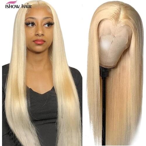 Ishow 613 Blonde Lace Front Wig Human Hair Wigs For Women 30inch Transparent Lace Front Wig Blonde Bone Straight Human Hair Wig