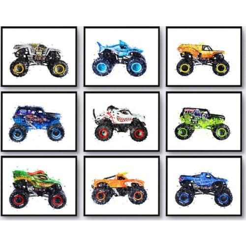 Watercolor Monster Truck Canvas Painting Posters and Prints Wall Art Picture Home Decoration Boy Room Cuadros Decor