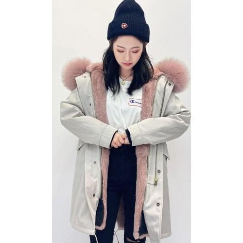 RosEvans 2020 Brand New Autumn Winter Rex Rabbit Fur Liner Sleeve Removable X-Long Coat Women Parka Female Real Fox Fur Jacket