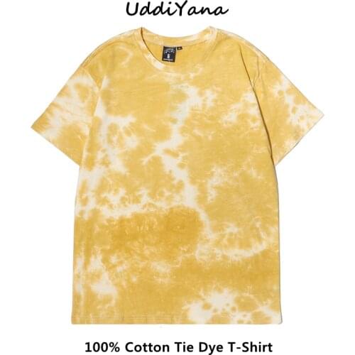 UddiYana 2021 Summer Fashion Vintage Tie Dye Cotton T-Shirts Women Oversized Tee Shirt Mens Harajuku Skateboard Y2K Sweatshirt