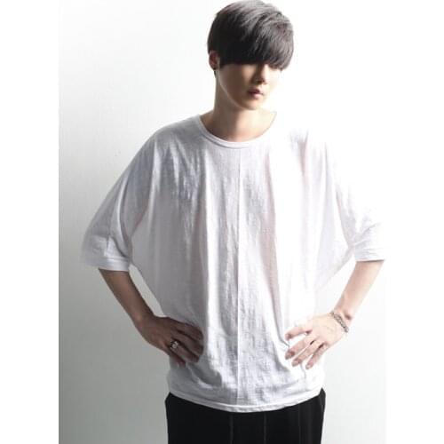 Summer mens T-shirt, casual and versatile, high street style, bat sleeve, short sleeve T-shirt, loose fit, large size top
