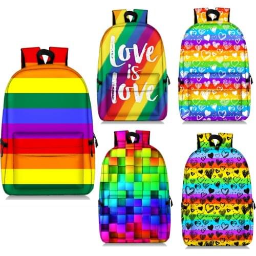Cute boys girls school bags kids Waterproof bookbag rainbow and loving heart schoolbag woman travel backpack Laptop bag