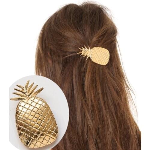 Fashion Gold Hair Barrettes for women Alloy Pineapple Design Snap Hair Clip Stick hair jewelry Hair Accessories