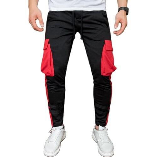 Spring and Autumn fashion mens side big pocket Tethered Hip Hop Joggers Mens Pants trouser leg webbing sports trouser