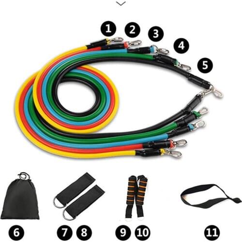 11 pcs Yoga Band Tube Resistance Bands Set Fitness Elastic Rubber Band Training Workout Expander Pull Rope Gym Fitness Equipment