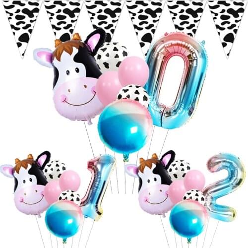 Cow Balloons Set 32Inch Digital Balloon Farm Cow Theme Birthday Party Decoration Paper Banner Baby Shower Home Decor Supplies
