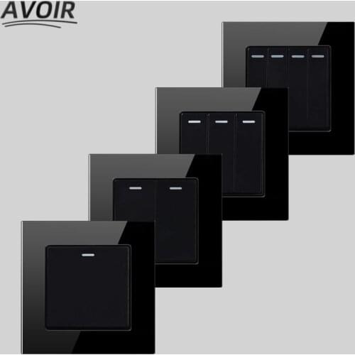 Avoir Wall Light Switch Luxury Glass Panel Black Push Button Switches 1 2 3 4 Gang 1 2 Way 86mm x 86mm Home Improvement Switch