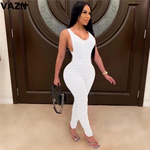 VAZN 2020 New Arrival Novelty Joker Sexy Young Solid Soft Elastic Tank Bodysuits Top Group Long Pants Slim Women 2 Piece Set