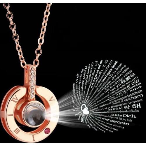 New Arrival Rose Gold&Silver Color 100 languages I love you Projection Pendant Necklace Romantic Love Memory Wedding Necklace