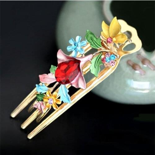 Charm Women Hairpin Claws Hair ornaments Enamel Flower Hair Clip Hair Jewelry Crystal Barrettes Bride Wedding Hair Accessories