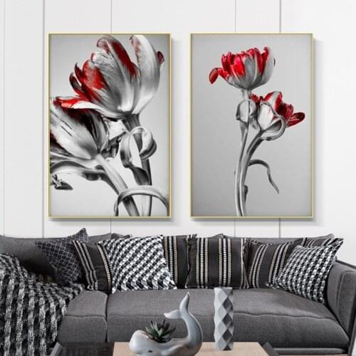 Red Flower Poster Canvas Painting Wall Art Pictures For Living Room Black And White Modern Home Decor Plant Posters And Prints