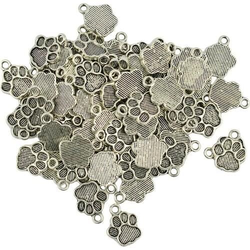 50pcs Tibetan Silver Color Cute Puppy Paw Print Charms Dangle Pendant DIY Craft