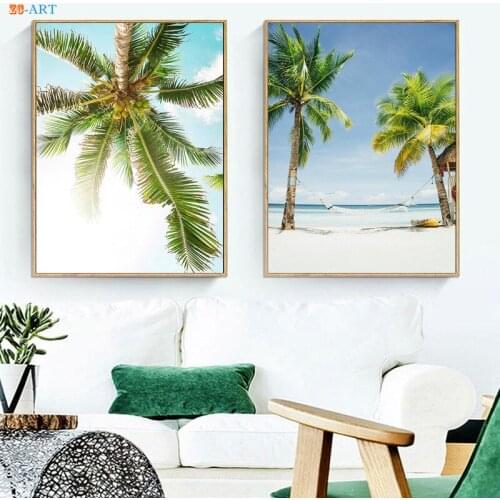 Palm Tree Art Print Nature Poster Landscape Canvas Painting Beach Wall Art Wall Pictures for Living Room Coastal Art Decor