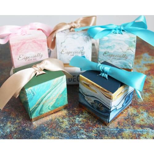 Pink Marble Wedding Box Packaging 6.5cm Cube Candy Box Gift Bag Craft Packages Wedding Birthday Party Supplies 10pcs