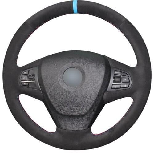 Hand-stitched Black Suede Car Steering Wheel Cover for BMW X3 F25 2010 2011 2012-2017 X5 F15 2013 2014 2015-2017