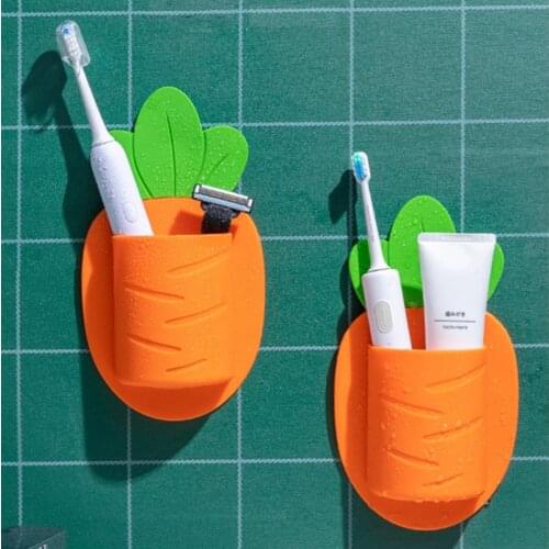 Cartoon Carrot Lemon Silicone Storage Rack Wall Mounted Toothbrush Holder Drain Rack Bathroom Tool For Toothpaste Razor Brush