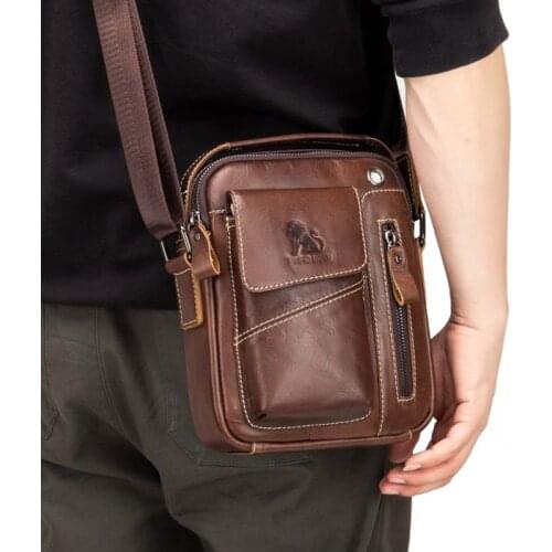 Men Genuine Leather Single Shoulder Crossbody Bag Head Leather Fashion Chest Bag Trendy Small Backpack Document Briefcase Gift