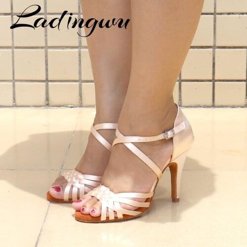 Latin salsa shoes lady Ladingwu 2020 Silk satin Ballroom Latin Dance Shoes For women New Brand Multicolor optional