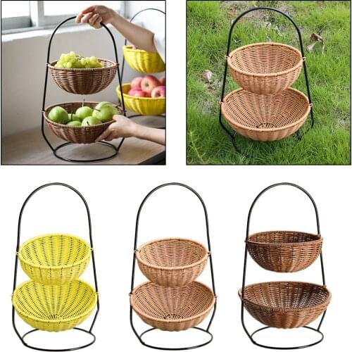 Fruit Bowl Bread Baskets 2-Tier for Kitchen Storage Stand Screws Free Design