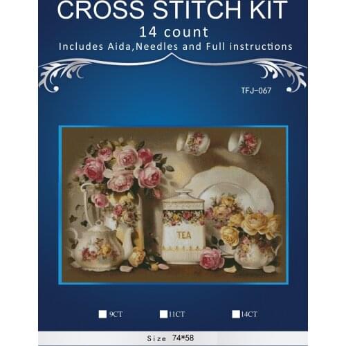 Embroidery Counted Cross Stitch Kits Needlework - Crafts 14 ct DMC DIY Arts Handmade Decor - Flowers plate