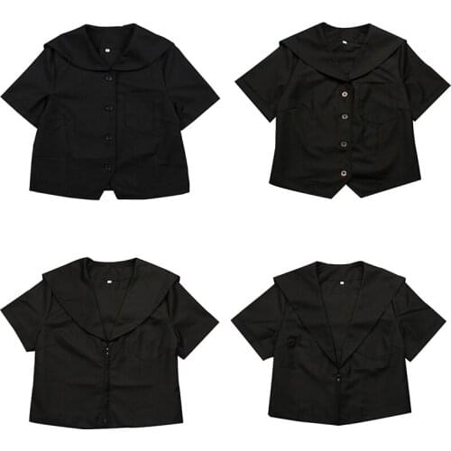 Japanese School Short Sleeve Black Sailor Suit T-shirt Sapporo Lapel Kanto Kansai Lapel Nagoya Lapel JK Uniforms Basic Tops