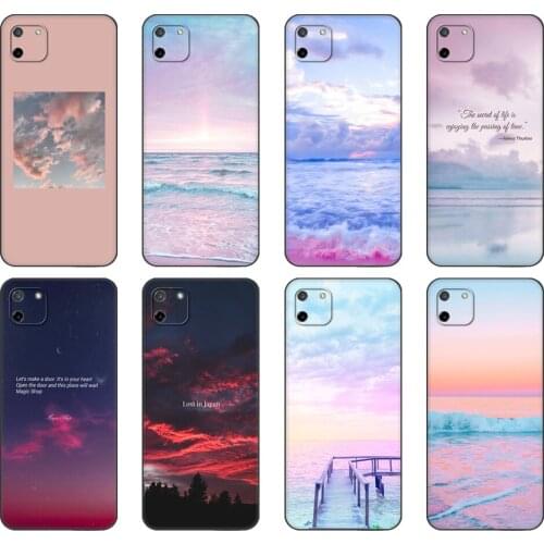Black tpu Case For OPPO Realme C11 C20 C21 Case Back Cover Bumper sky sweet pink cloud great art