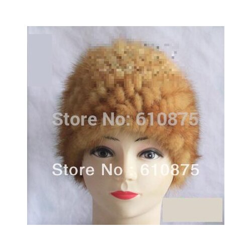 Woman Autumn 100% Mink Fur Thick Skullies Beanies Hats Female Winter Oversized Stretch Thick Warm Knit Fox Fur Protect Ear Caps