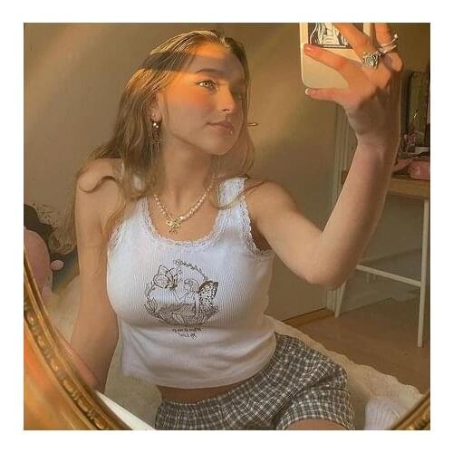 2021 New Women Tank Tops Summer Sleeveless Solid Color Lace Crop Top Ladies Fashion Printed Vest Shirts Female