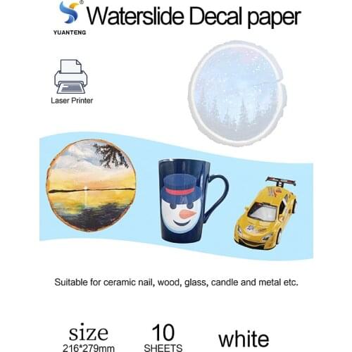 10 Sheets Water Slide Decal Paper for Laser Printer WHITE Printable Waterslide Transfer Paper for Tumblers Glasses Letter Size