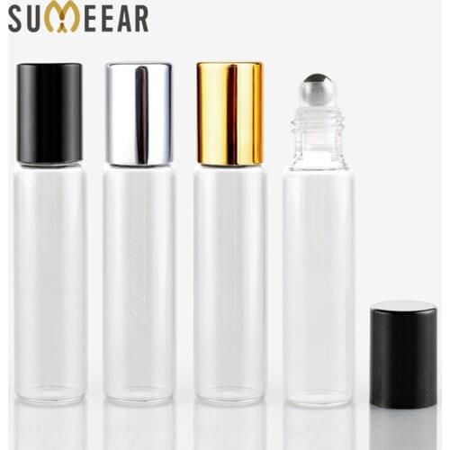 100Pieces/Lot 10ML Mini Glass With Steel Ball Bottle Perfume Bottles With Roll On Empty Cosmetic Essential Oil For Travel
