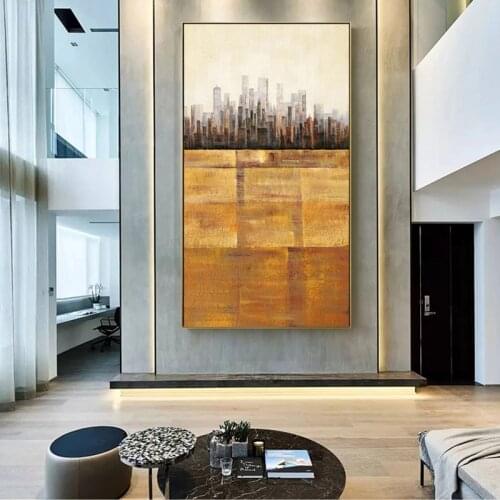 100% Hand Painted Abstract Oil Painting Wall Art City Modern On Canvas For Living Room Picture Minimalist Decorative No Frame