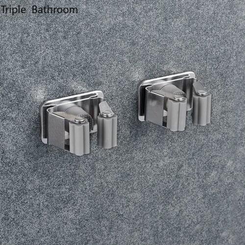 2pcs/lot Mop Rack Hook Stainless Steel Punch-free Wall-mounted Restroom Storage Holder Paste Type Bathroom Accessories