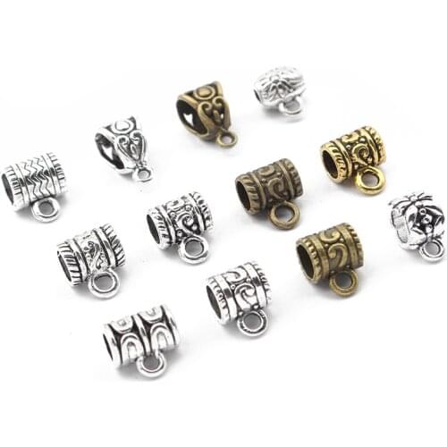 20pcs Silver Color Charm Bail Beads Spacer Beads Pendant Clips Pendants Clasps Connectors For Bracelet Necklace Jewelry Making