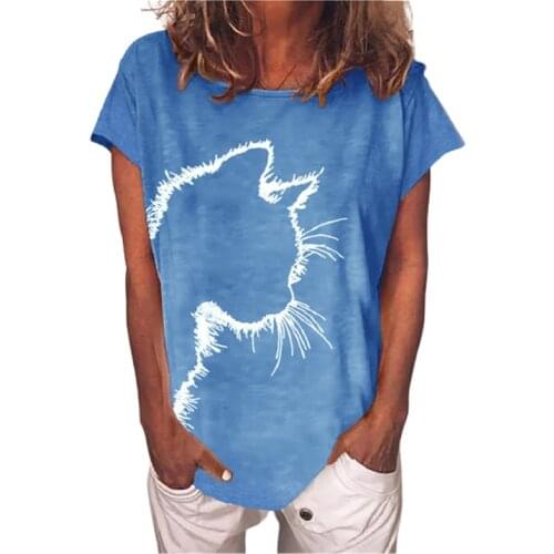 3XL Cute Cat Print Women T-Shirt 2021 New Summer Short Sleeve O-Neck Tee Casual Loose O-Neck Top Cotton Ladies T-Shirt Plus Size
