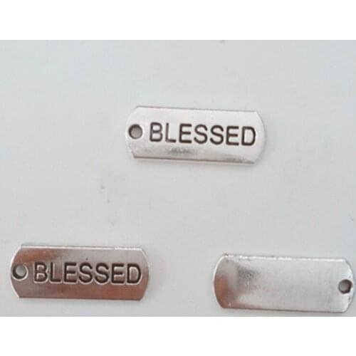 50pcs/lot 8*21mm Tibetan Style Rectangle Tag Carved BLESSED ,Alloy Rectangle BLESSED Pendants Charms For DIY Jewelry Making