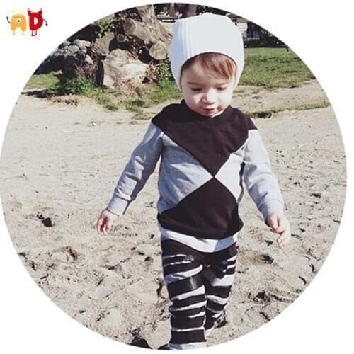 AD Fashion Baby Boys T-shirts for Spring Autumn 100% Cotton Gray Black Spliced Tops Childrens Clothing and Accessories