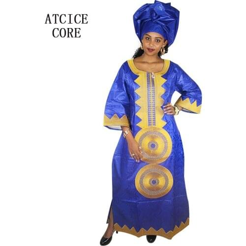 African dresses for women fashion design new african bazin embroidery design dress long dress with scarf two pcs one set A184
